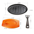 Cast Iron Sizzling Steak Plate Wooden Base,Black